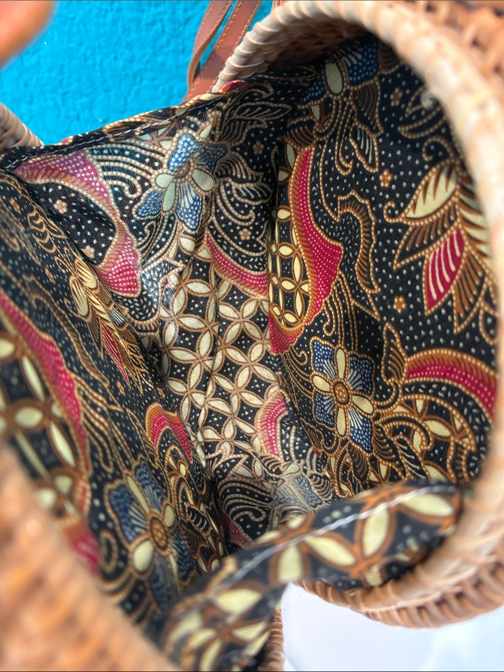 Bali Round Woven Crossbody Bag in Tan and Brown - Picture 3 of 4